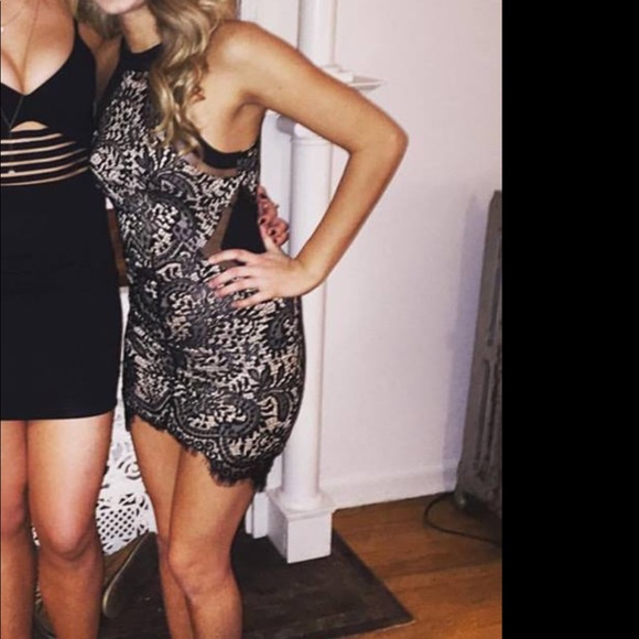 Luxxel Black Lace Halter Top Dress - Picture 1 of 7